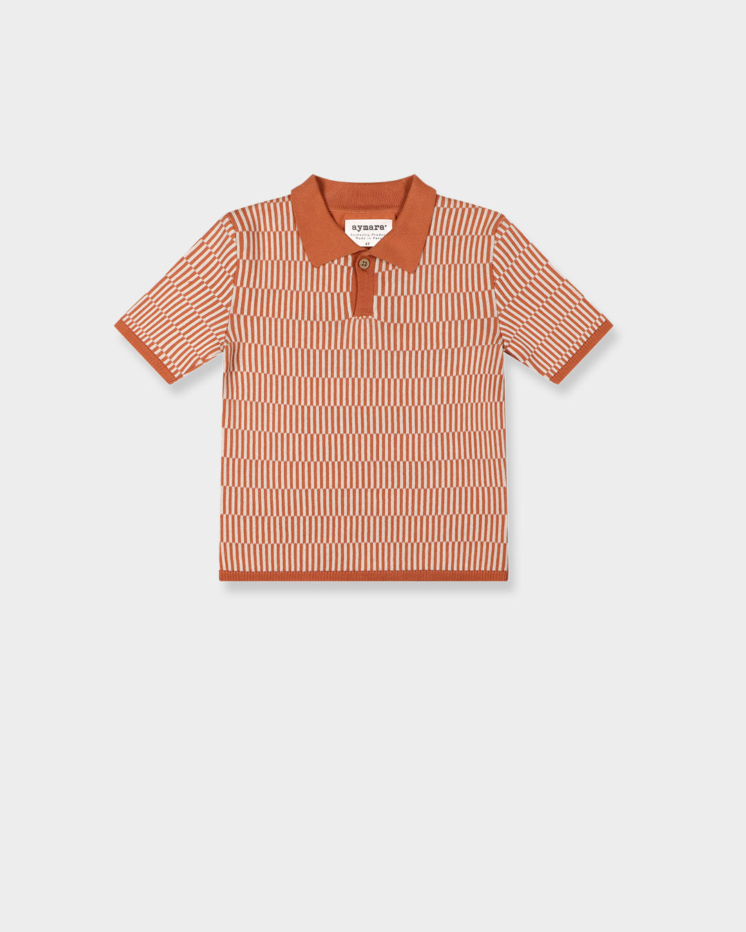 Jacquard knit polo shirt Abel, made of organic cotton.  Copper colour.
