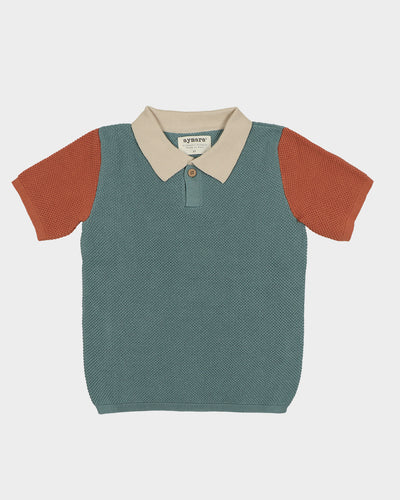 Enzo multi petrol knitted polo shirt made of organic cotton