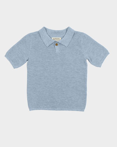 Knitted boys polo shirt Enzo sky.   Made of organic cotton. Ethically made in Peru.